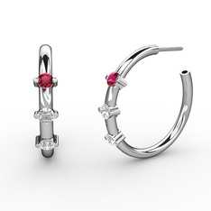 Beyaz zirkon, pırlanta ve rodolit garnet 925 ayar gümüş küpe (0.22 karat)