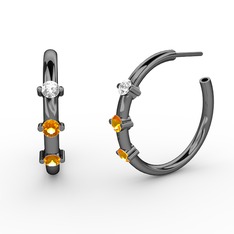 Lita Halka Küpe - Sitrin ve pırlanta 925 ayar siyah rodyum kaplama gümüş küpe (0.22 karat) #1sks1y9