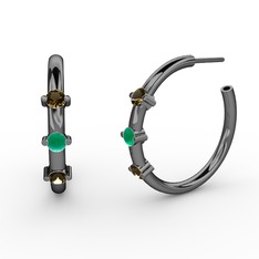 Lita Halka Küpe - Dumanlı kuvars ve kök zümrüt 925 ayar siyah rodyum kaplama gümüş küpe #1smumxi