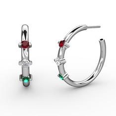 Lita Halka Küpe - Yeşil kuvars, pırlanta ve garnet 925 ayar gümüş küpe (0.22 karat) #1sot9to