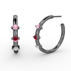 Lita Halka Küpe - Beyaz zirkon, kök yakut ve pembe kuvars 925 ayar siyah rodyum kaplama gümüş küpe #1t3mwii