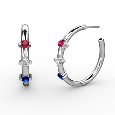 Lab safir, swarovski ve rodolit garnet 925 ayar gümüş küpe