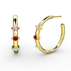 Swarovski, kök yakut ve pembe kuvars 14 ayar altın küpe