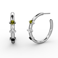 Siyah zirkon, swarovski ve peridot 18 ayar beyaz altın küpe
