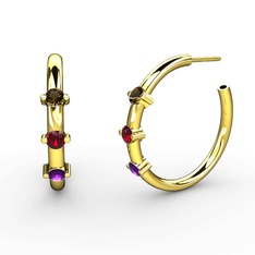 Lita Halka Küpe - Ametist, garnet ve dumanlı kuvars 18 ayar altın küpe #1ublv6a