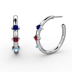 Akuamarin, garnet ve lab safir 925 ayar gümüş küpe