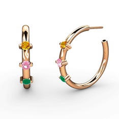 Lita Halka Küpe - Kök zümrüt, pembe kuvars ve sitrin 8 ayar rose altın küpe #1uk8u2b