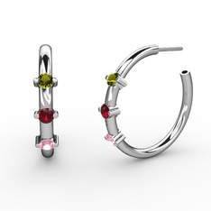 Pembe kuvars, garnet ve peridot 8 ayar beyaz altın küpe