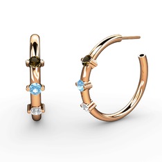 Lita Halka Küpe - Pırlanta, akuamarin ve dumanlı kuvars 8 ayar rose altın küpe (0.22 karat) #1vd876d