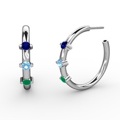 Lita Halka Küpe - Kök zümrüt, akuamarin ve lab safir 14 ayar beyaz altın küpe #1vphj60