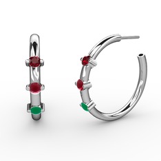 Lita Halka Küpe - Kök zümrüt, kök yakut ve garnet 18 ayar beyaz altın küpe #1w02cfh