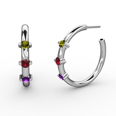 Ametist, garnet ve peridot 8 ayar beyaz altın küpe