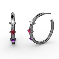 Ametist, rodolit garnet ve swarovski 925 ayar siyah rodyum kaplama gümüş küpe