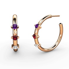 Swarovski, garnet ve ametist 8 ayar rose altın küpe