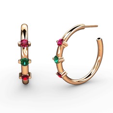 Lita Halka Küpe - Garnet, yeşil kuvars ve rodolit garnet 14 ayar rose altın küpe #1wft257