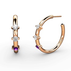 Lita Halka Küpe - Ametist, pırlanta ve swarovski 18 ayar rose altın küpe (0.22 karat) #1wgn4e4