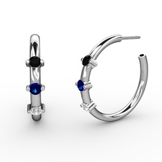 Swarovski, lab safir ve siyah zirkon 18 ayar beyaz altın küpe