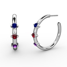 Ametist, garnet ve lab safir 925 ayar gümüş küpe