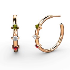 Lita Halka Küpe - Garnet, pırlanta ve peridot 18 ayar rose altın küpe (0.22 karat) #1xczdsz