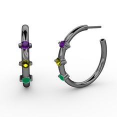 Lita Halka Küpe - Kök zümrüt, peridot ve ametist 925 ayar siyah rodyum kaplama gümüş küpe #1xgbagm