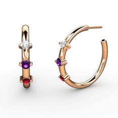 Garnet, ametist ve beyaz zirkon 8 ayar rose altın küpe