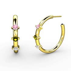 Lita Halka Küpe - Pırlanta, peridot ve pembe kuvars 925 ayar altın kaplama gümüş küpe (0.22 karat) #1xknqov