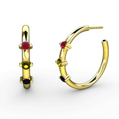 Lita Halka Küpe - Siyah zirkon, peridot ve kök yakut 8 ayar altın küpe #1xm70i