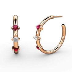 Lita Halka Küpe - Garnet, pırlanta ve rodolit garnet 14 ayar rose altın küpe (0.22 karat) #1xou0g5