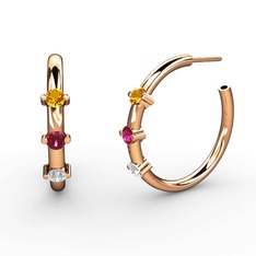 Lita Halka Küpe - Pırlanta, rodolit garnet ve sitrin 18 ayar rose altın küpe (0.22 karat) #1xvhntl