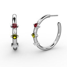 Lita Halka Küpe - Beyaz zirkon, peridot ve garnet 14 ayar beyaz altın küpe #1y2ghzs