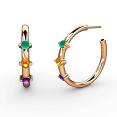 Ametist, sitrin ve kök zümrüt 925 ayar rose altın kaplama gümüş küpe