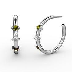 Dumanlı kuvars, swarovski ve peridot 8 ayar beyaz altın küpe