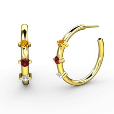 Swarovski, garnet ve sitrin 14 ayar altın küpe