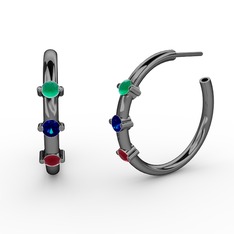 Lita Halka Küpe - Kök yakut, lab safir ve kök zümrüt 925 ayar siyah rodyum kaplama gümüş küpe #1yc820j