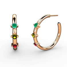 Garnet, peridot ve kök zümrüt 14 ayar rose altın küpe
