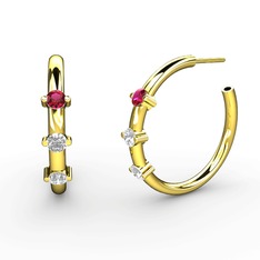 Pırlanta, swarovski ve rodolit garnet 8 ayar altın küpe (0.22 karat)