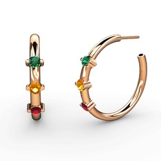 Garnet, sitrin ve yeşil kuvars 925 ayar rose altın kaplama gümüş küpe