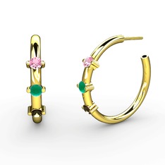 Lita Halka Küpe - Dumanlı kuvars, kök zümrüt ve pembe kuvars 18 ayar altın küpe #1ykjaop