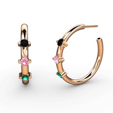 Lita Halka Küpe - Yeşil kuvars, pembe kuvars ve siyah zirkon 18 ayar rose altın küpe #25c1n1