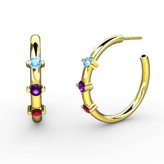 Lita Halka Küpe - Garnet, ametist ve akuamarin 14 ayar altın küpe #25sesb