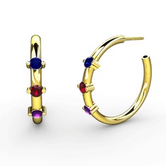 Ametist, garnet ve lab safir 8 ayar altın küpe