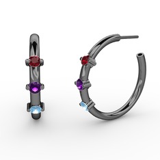 Lita Halka Küpe - Akuamarin, ametist ve garnet 925 ayar siyah rodyum kaplama gümüş küpe #2dkolk