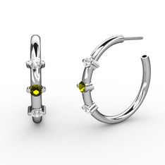 Pırlanta, peridot ve swarovski 925 ayar gümüş küpe (0.22 karat)