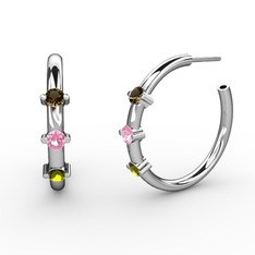 Lita Halka Küpe - Peridot, pembe kuvars ve dumanlı kuvars 8 ayar beyaz altın küpe #2n3sgv