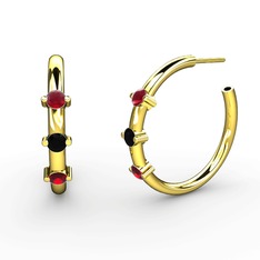 Lita Halka Küpe - Garnet, siyah zirkon ve kök yakut 18 ayar altın küpe #2sq2ff