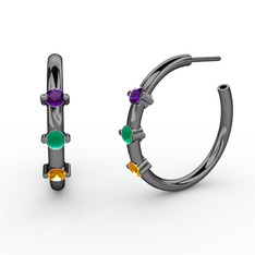 Lita Halka Küpe - Sitrin, kök zümrüt ve ametist 925 ayar siyah rodyum kaplama gümüş küpe #2xkiva