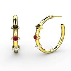 Lita Halka Küpe - Beyaz zirkon, kök yakut ve dumanlı kuvars 14 ayar altın küpe #2zh5r2