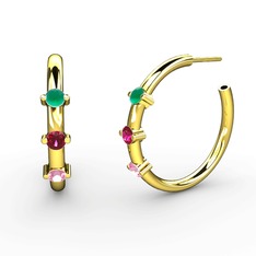 Lita Halka Küpe - Pembe kuvars, rodolit garnet ve kök zümrüt 18 ayar altın küpe #34sze2