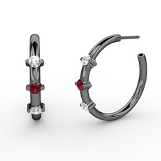 Lita Halka Küpe - Swarovski, garnet ve pırlanta 925 ayar siyah rodyum kaplama gümüş küpe (0.22 karat) #3dqa1h