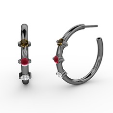 Lita Halka Küpe - Swarovski, kök yakut ve dumanlı kuvars 925 ayar siyah rodyum kaplama gümüş küpe #3vcxr8